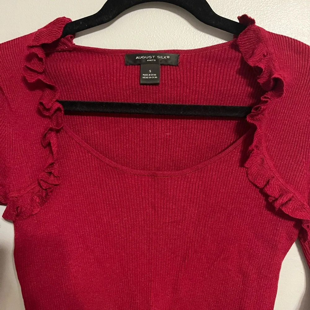 august silk Red Ribbed Ruffle Long Sleeve Top - Picture 3 of 7